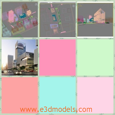 3d model of a modern city - This is a 3d model which is about a modern city where we can see many big gray buildings along a wide street.