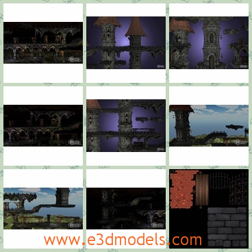 3d models of dark castles - These 3d models are about some black castles which are old and shabby.This pack contains models suitable for creating modular platform level.