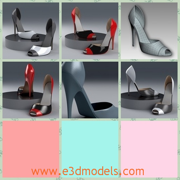 3d model high heeled shoe - This is a 3d model about a high heeled shoe.The shape, the color and the material looks sexy.And the open part in the front of it looks more special.