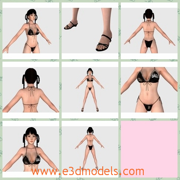 3d model the girl in bikini - This is a 3d model of the girl in bikini,who is standing on the floor and has the pretty shoes on her feet.