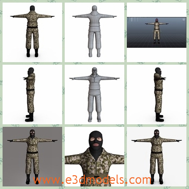 3d model the terrorist with a mask - This is a 3d model of the terrorist with a mask,which is dressed like a soilder and the body is strong and tall.