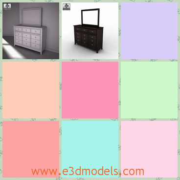 3d model the dresser in the bedroom - This is a 3d model about the dresser in the bedroom,which has many drawers with it and there is a mirror on it.