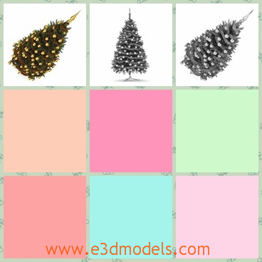 3d model of shiny Christmas tree - This 3d model is about a shiny Christmas tree. This tree has a triangle shape and along it we can see many golden balls and a sharp golden top.