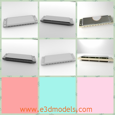 3d model of a harmonica - This is a 3d model about a harmonica. This harmonica has smooth sliver surfces and it is made with steel,plastic and other textures.