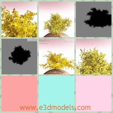 3d model the bushes - This is a 3d model of the bush,which is a kind of plant on earth.The model is yellow and the leaves are spreading everywhere.