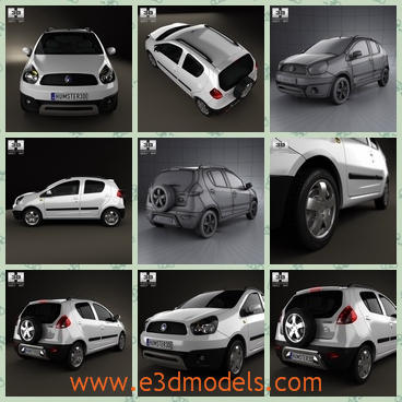 3d model of Geely LC cross panda - This 3d model is about a Geely LC cross panda which is a pretty white car. This car has a narrow bonnet and a tall roof.