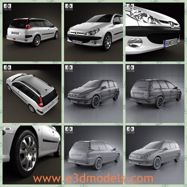 3d model the car of peugeot - This is a 3d  model of the car of Peugeot,which is a famous brand in France.The car is created with five doors and made with high quality.