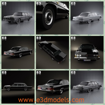 3d model the Gaz car in black - This is a 3d model of the Gaz car in black,which is long and luxury.The sedan is popular in Russia and it was welcomed by most people at that time.