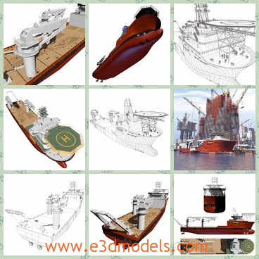 3d model the vessel - This is a 3d model of the vessel,which  equipped with two large knuckle cranes and stern a frame.